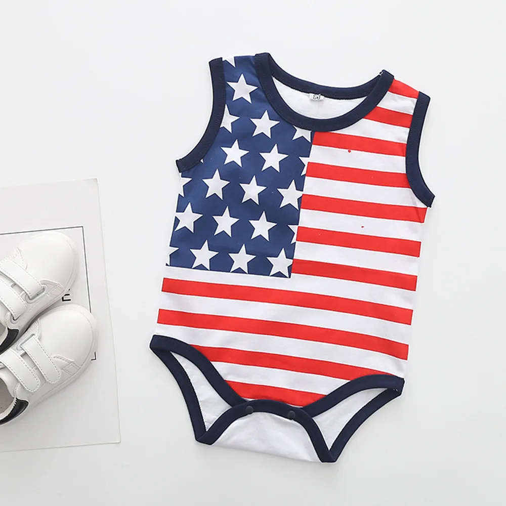 Летняя хлопковая одежда без рукавов в полоску с принтом американского флага для