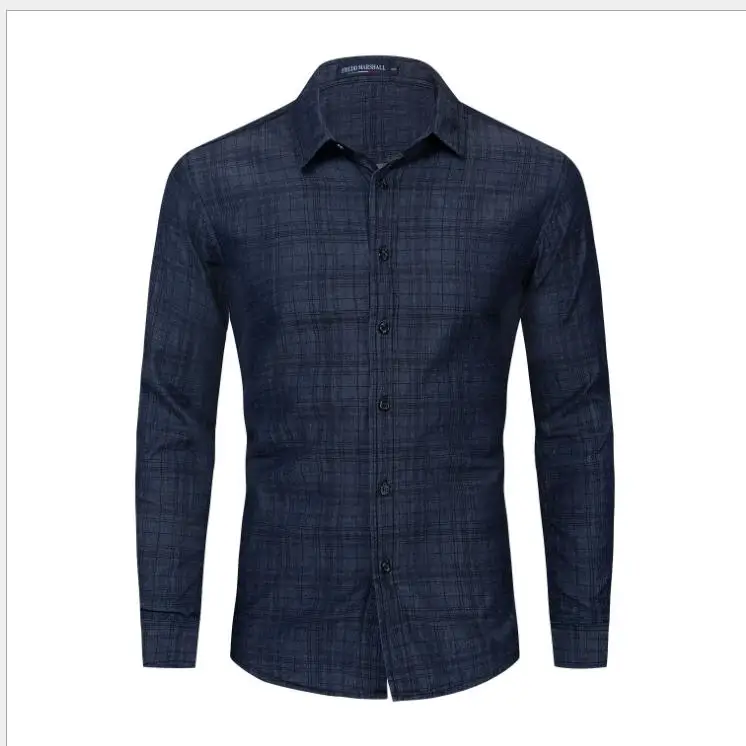 

Мужская клетчатая хлопковая Повседневная рубашка в полоску с длинным рукавом, свободная Мужская офисная рубашка на пуговицах, однобортные ...
