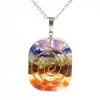rose gold colors spiral rainbow stone resin orgone energy pendant link chain necklace rectangle shape jewelry