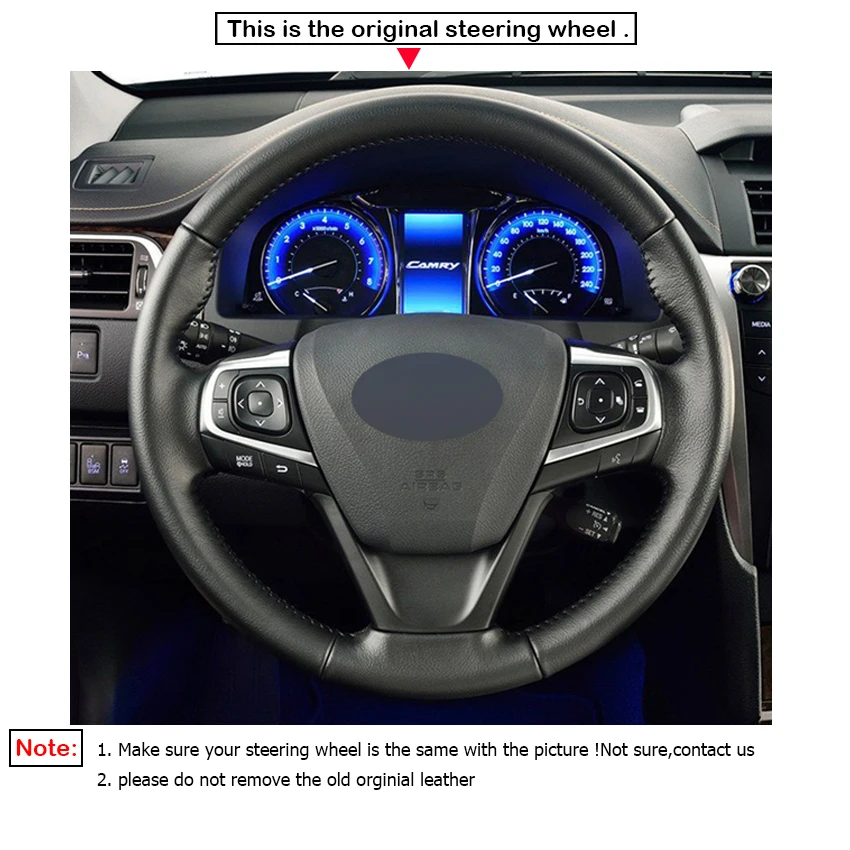 Черный чехол рулевого колеса автомобиля LQTENLEO из искусственной кожи для Toyota Camry 2015