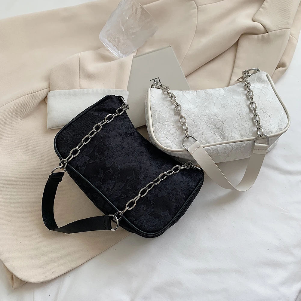 

Vintage Women Lace Jacquard Shoulder Underarm Bag Flower Solid Color Handbags Luxurious Vintage Small Shoulder Bag