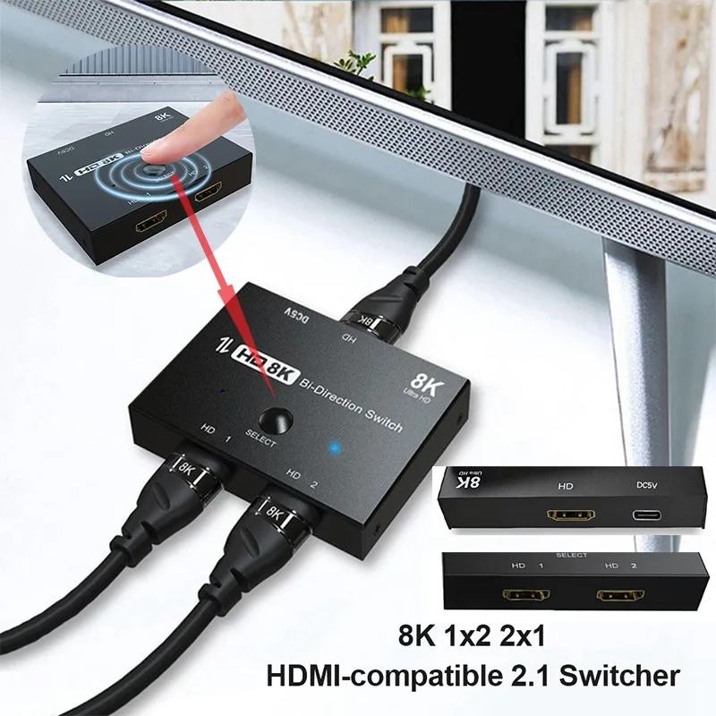 

Kvm переключатель Адаптер для PS4 переключатель 4K 120 Гц 1x2 8K 60 Гц 2x1 Bi-Стандартный hdmi разветвитель HDMI 2,1 HD с переключателем