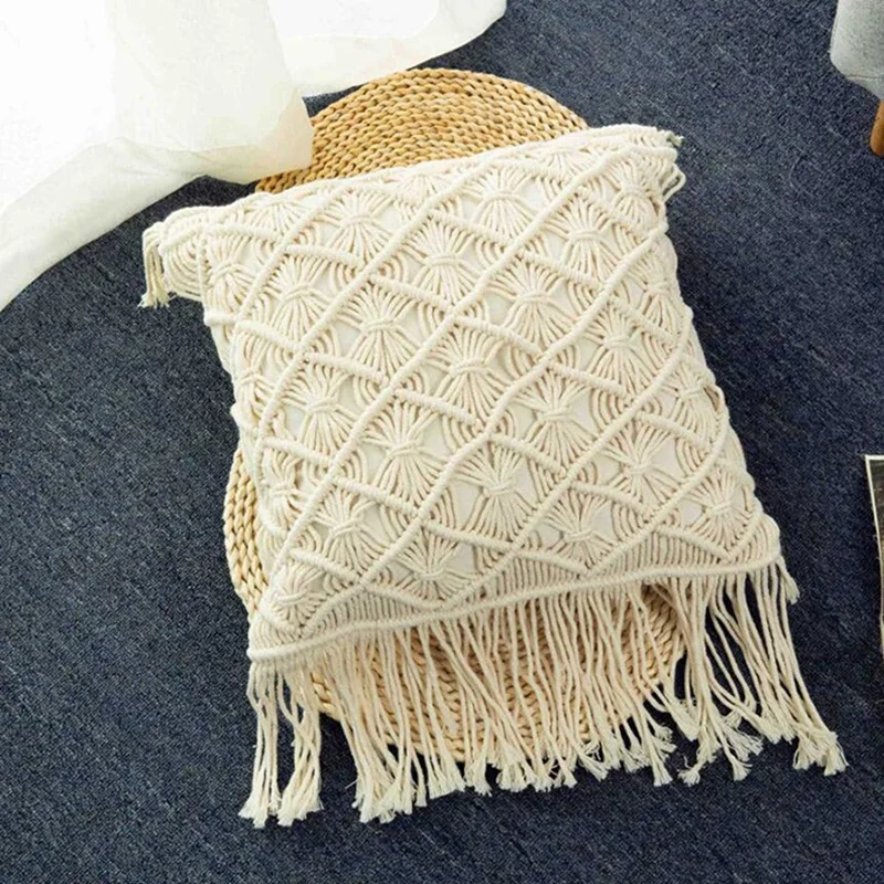 Cotton Linen Macrame Hand-Woven Thread Pillow Covers Geometry 45X45cm & Round Seat Cushion Back As Sofa | Дом и сад