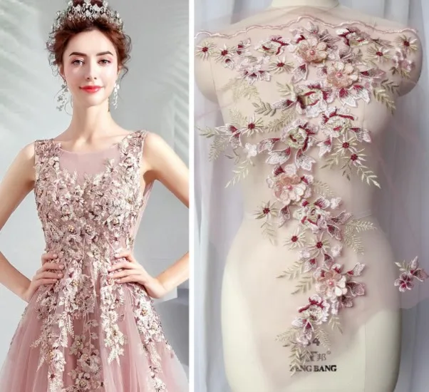 3D цветок бисером вышивка кружева аппликация отделка пришить патчи для вечернего платья одежда кружевная ткань украшения Аксессуары