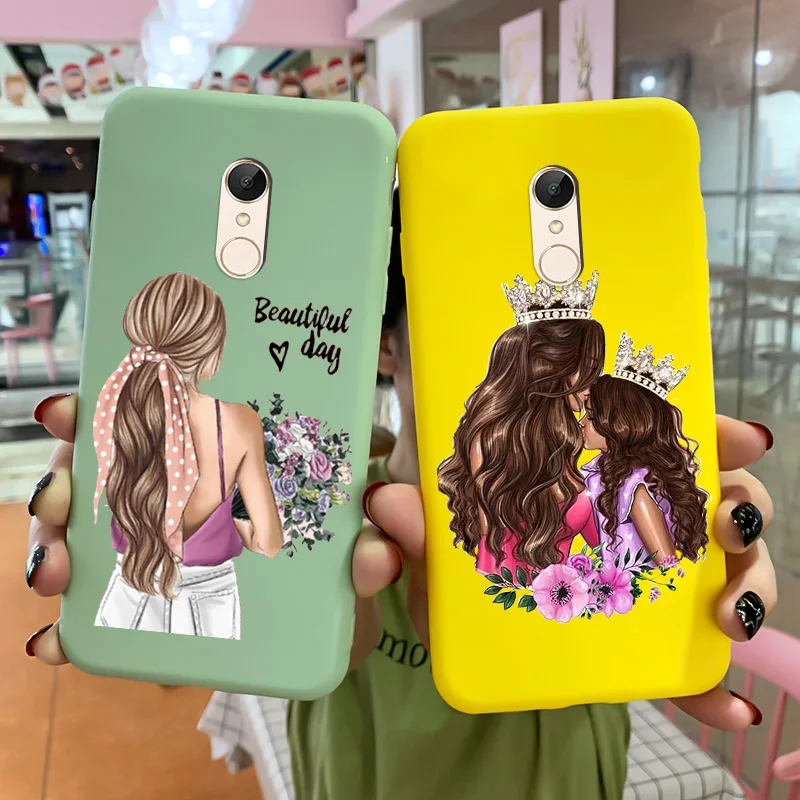 

For Xiaomi Redmi 5 Case Fashion Painted Fundas Shell For Redmi 5 Plus Case Cute Mother And Daughter Silicone Soft Back Cover