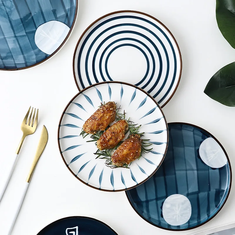 

Ceramic Plate Dinner Dishes Utensils Japanese-style Hand-painted Steak Western Food Plate Fruit Disc Dessert Plate Tableware