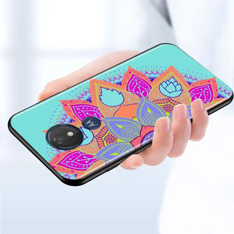 

Flowers Mandala for Motorola G9 G8 G E7 E6 One Play Marco Hyper Fusion Stylus Power Edge Plus Black Phone Case