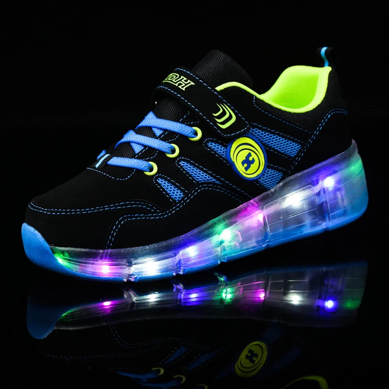 

Blue Pink Fashion Girls Boys LED Light Roller Skate Shoes For Children Kids glowing Sneakers With Wheels One wheels shoese