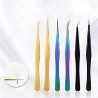 straight and curved elbow nail tweezers for eyelash extension stainless steel lashes anti acid nipper gem decor diy tweezer pack