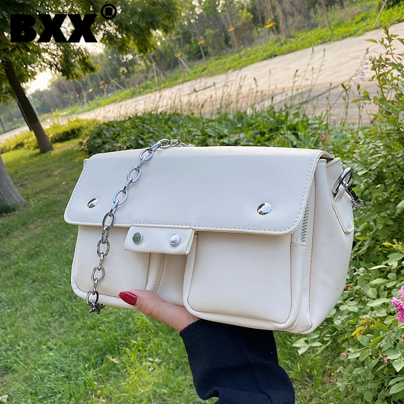 

[BXX] Simple Chain PU Leather Crossbody Bags For Women 2021 Autumn Branded Shoulder Bag Trending Luxury Travel Bag HU412