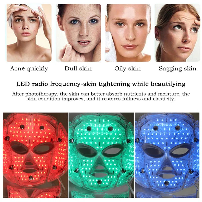 Светодиодная маска для лица 7 цветов легкая фотонная терапевтическая омоложения