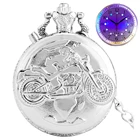 Серебряные мотоциклетные светящиеся светодиодные фонарики для мотоцикла Модные кварцевые карманные часы с резьбой на цепочке часы-брелок подарок для мужчин женщин