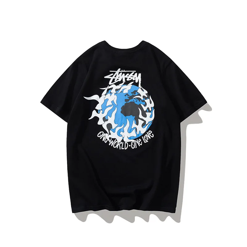 

2021 Summer New Fashion Brand Printing Casual round Neck Same Earrings for Couple Short Sleeve T-shirt