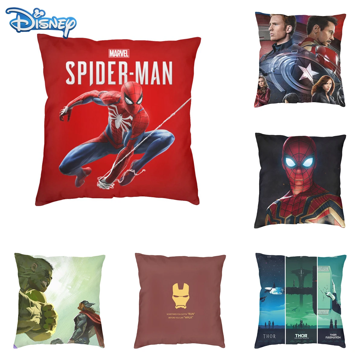 

Marvel Series Hero Character Print Pillowcase Disney Spiderman Groot Ant Iron Man Hulk The Avengers sofa Decorative Pillow Case