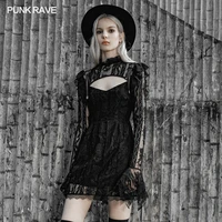 punk rave womens small a line hollow out lace dress gothic daily party club irregular cuffs sexy black dress women