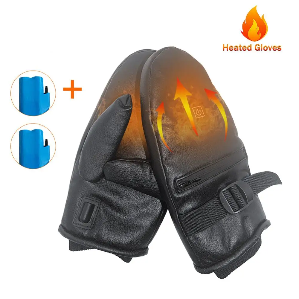 Перчатки с подогревом зимние ветрозащитные водонепроницаемые теплые варежки на