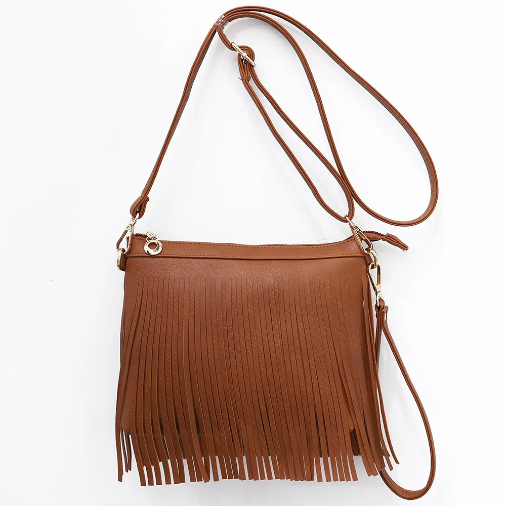 

Euro-America Style Tassel PU FLAP Vintage Solid Zipper SOFT Shoulder Bag Purses and Handbag Luxury Designer Women Bag Aesthetic