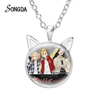 Ожерелье с подвеской в виде кошачьих ушей для женщин и девочек, Круглый купол стеклянный