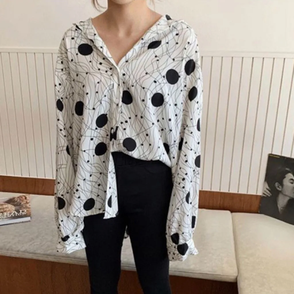 Женские топы повседневные с длинным рукавом отложным принтом свободные