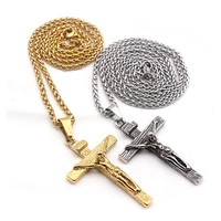 men chain christian jewelry gifts vintage cross inri crucifix jesus piece pendant necklace gold color stainless steel