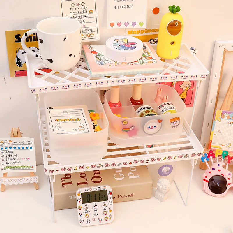 

Складная 2-уровневая стойка для хранения W & G Ins, держатель, стойка для косметики, органайзер, полка для стола, аккуратный артефакт, Настольная...