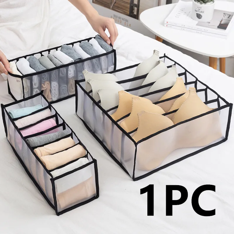 

1PC 6/7/11 Grids Pink Household Foldable Mesh Underwear Storage Box Socks Bra Panty Bedroom Drawer Lattice Storage Accessories