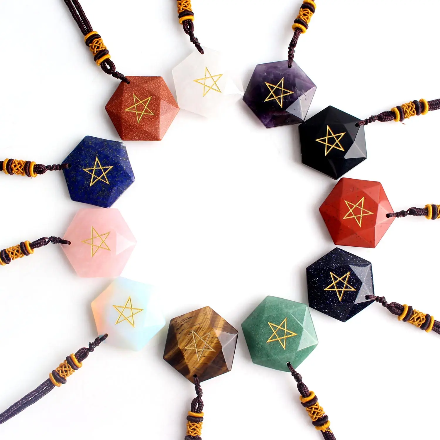 

1Pc Natural Stone Pendant Amethyst Necklace Healing Stone For Women Men Cubic Hexagram Sweater Amulets Talismans Jewelry