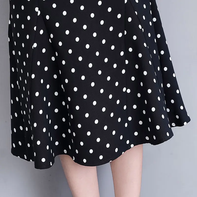 2019 High Waist Polka Dot Print Women Skirts FemininoThree Quarter Elegant Streetwear Femme Chiffon Long Skirt womens Clothing | Женская
