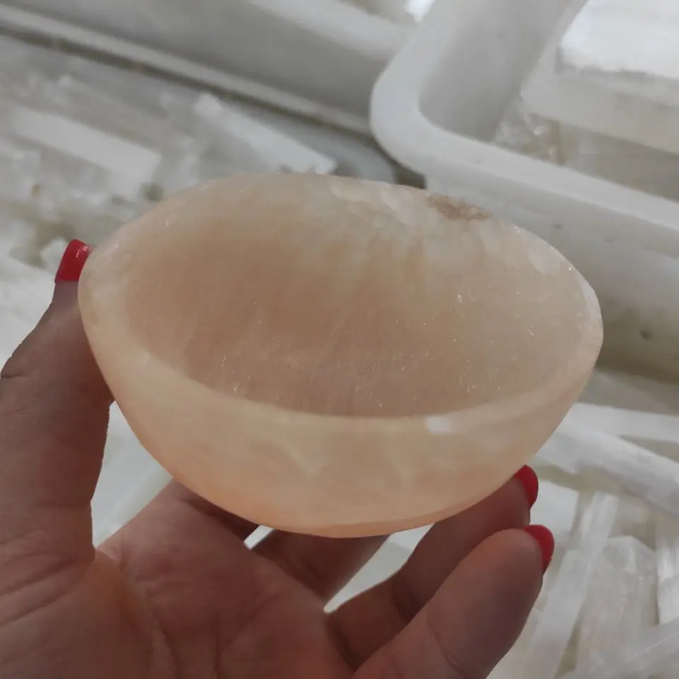 

8-9cm Natural Hand Carved Gypsum Selenite Bowl Shape Crystal Healing Gemstone