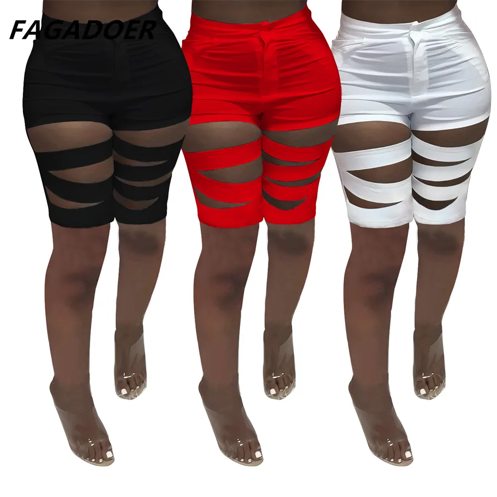 

Fagadoer Sexy Ripped Skiny Shorts Women Solid High Waist Stretch Bottoms Joggers Hollow Biker Shorts Women Summer 2021 Outfits