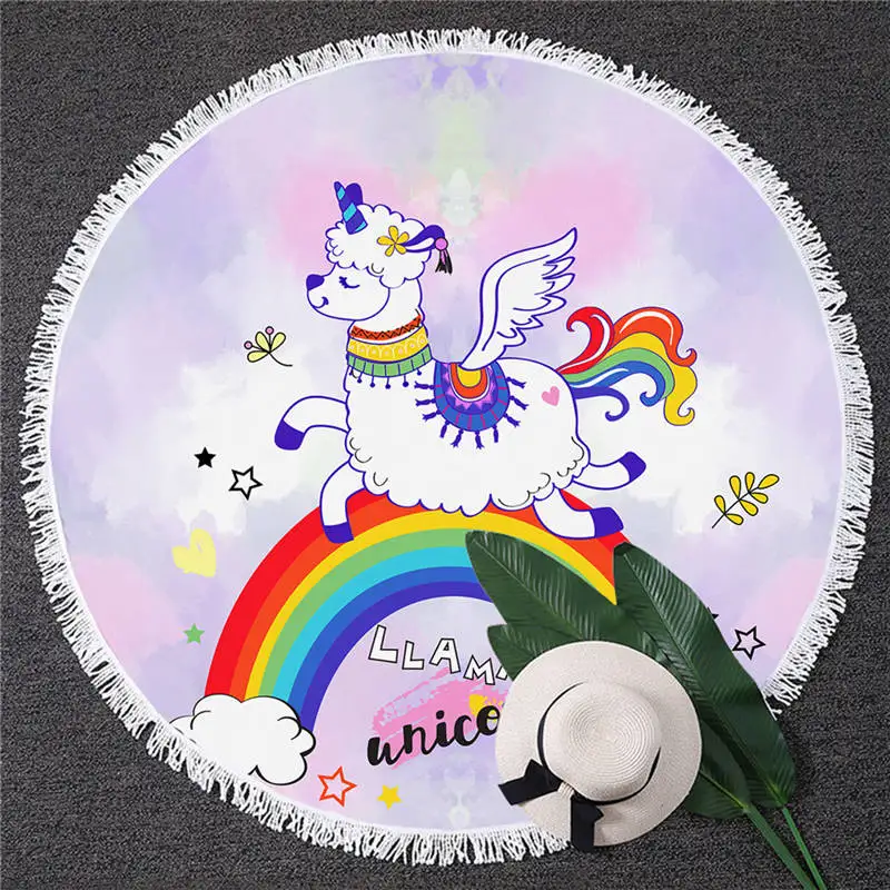 Unicorn 9 BlessLiving круглое пляжное полотенце с единорогом, Радужное детское белое банное полотенце с кисточкой, микрофибра, 150 см, цветное одеяло - Цвет: Unicorn 9