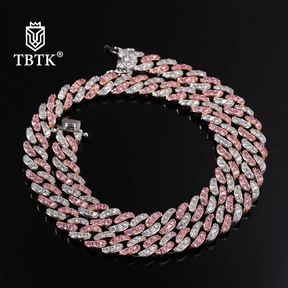 TBTK 9 мм Iced Out женское Серебрянное колье, чокер/розовое золото кубинское звено с белым и розовый кубический циркониевый ювелирные изделия