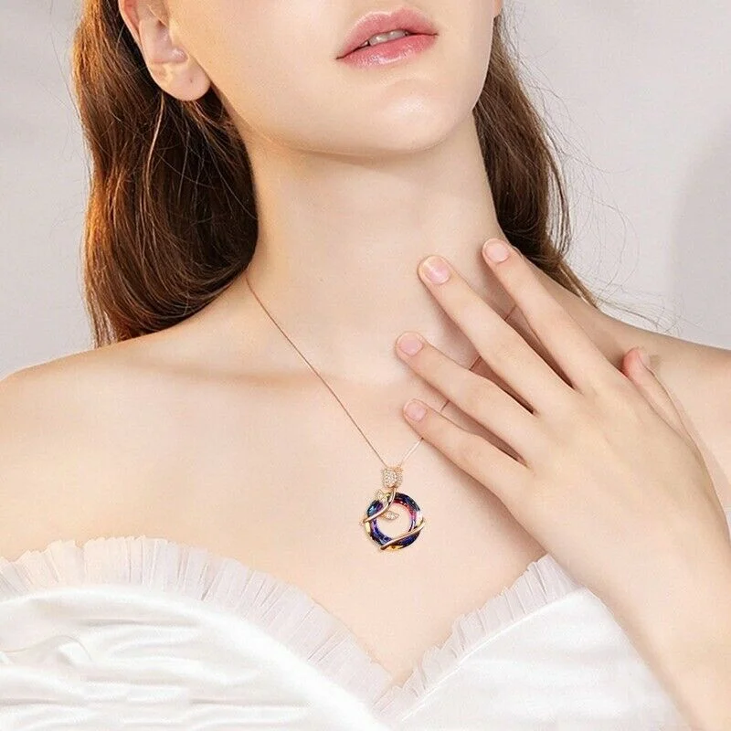 

Women Fashion Rose Gold Flower Rainbow Zircon Pendant Necklace Jewelry