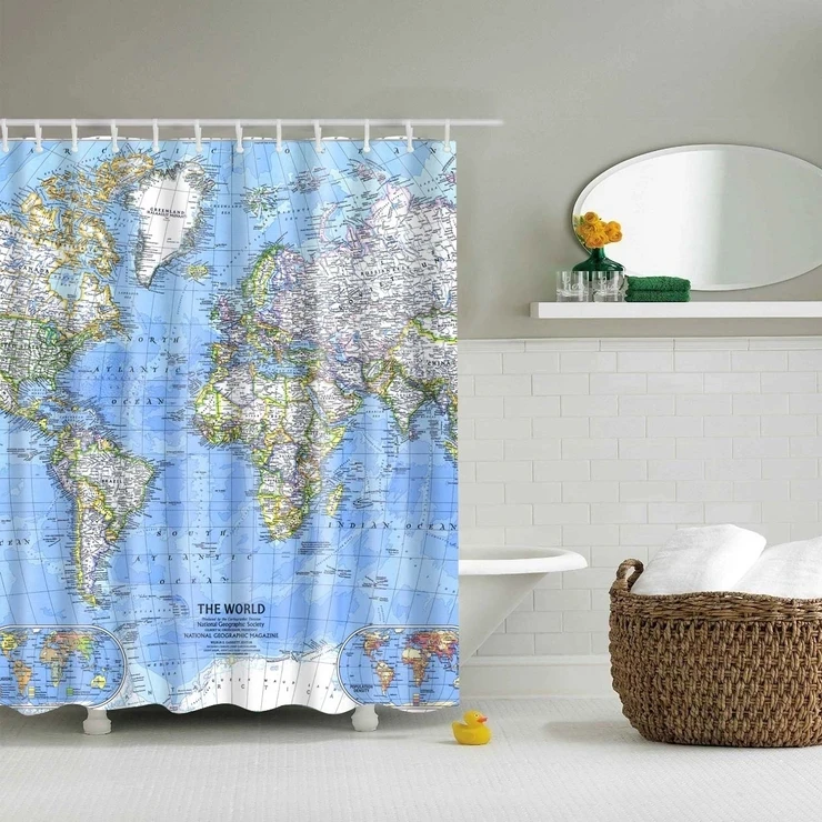 

World Map Shower Curtain Bathroom Decor Long 180*200cm