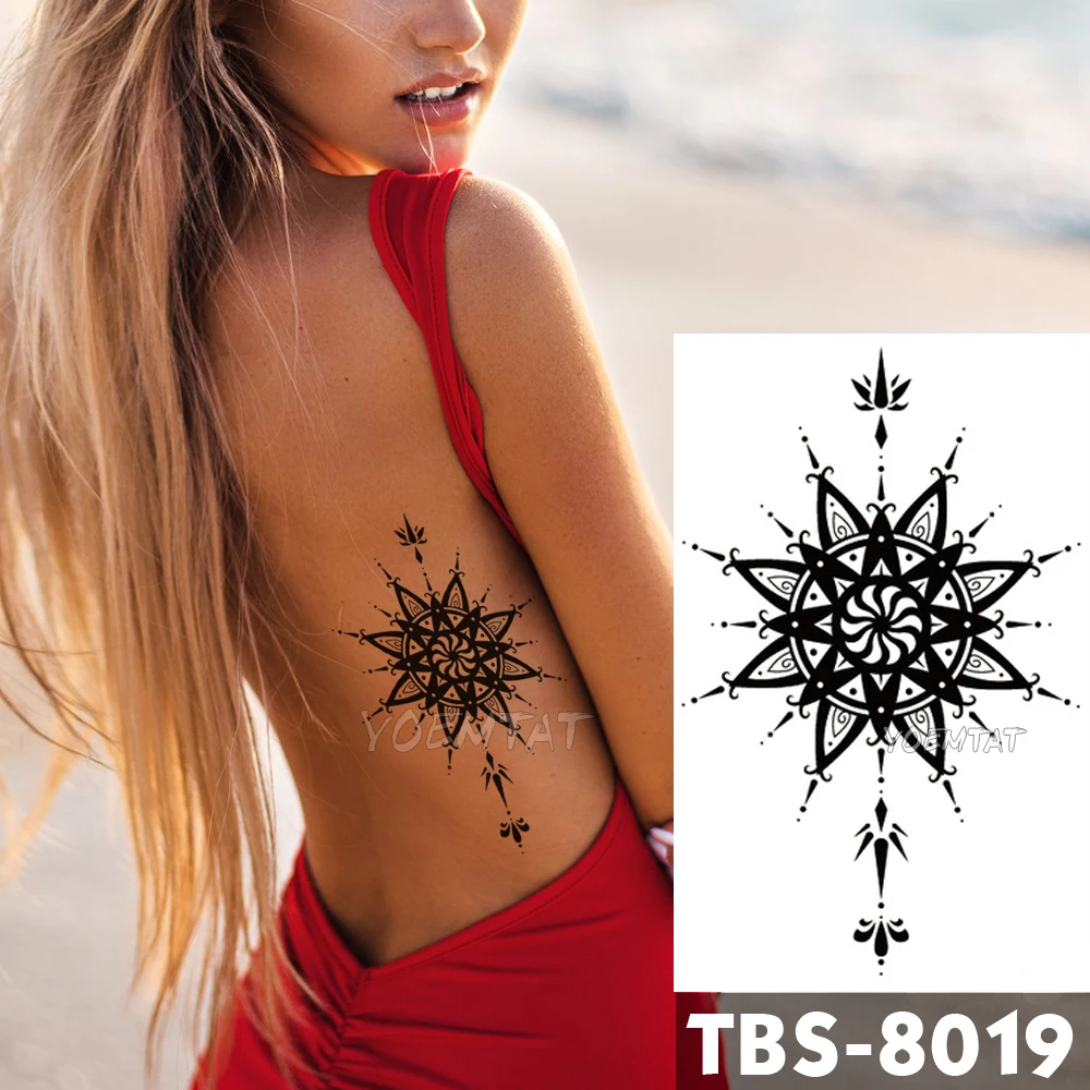 

12x19cm Waterproof Temporary Tattoos Black mandala Flash Tattoo Sticker Henna Tribal Totem Tatoo DIY Arm Fake Tattoo Women
