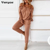 2021 women set one shoulder long sleeve tops and long pant suit ladies 2 pieces outfits for women tracksuit two piece set
