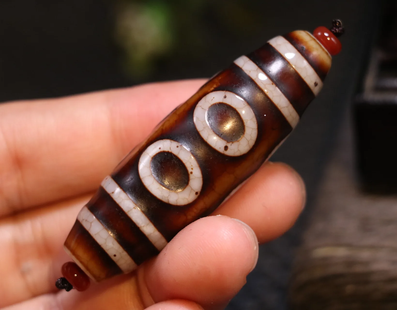 

Ultra Energy Tibetan Old Agate Etched 5 Eye Wealth Large Drum dZi Bead Amulet 5A 60MMs LKbrother Sauces Top Quality F029A