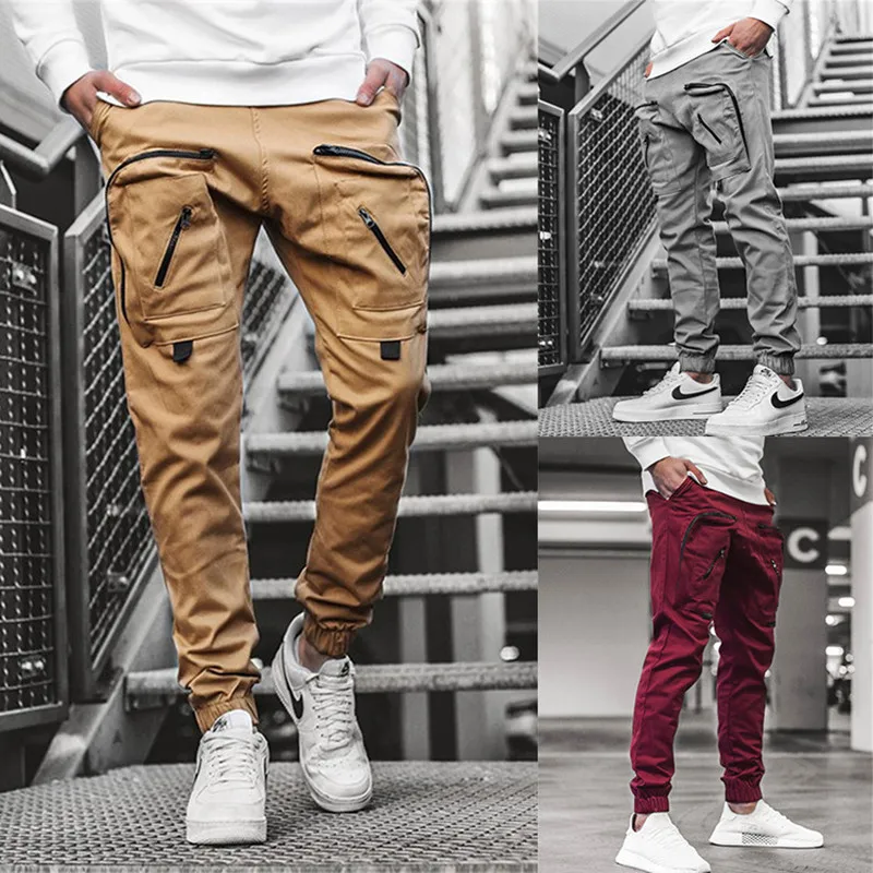 

New Style Men's Casual Pants Woven Big Pocket Zipper Fashion Overalls Waterproof Breathable Street Hip-hop Long Cargo Trousers