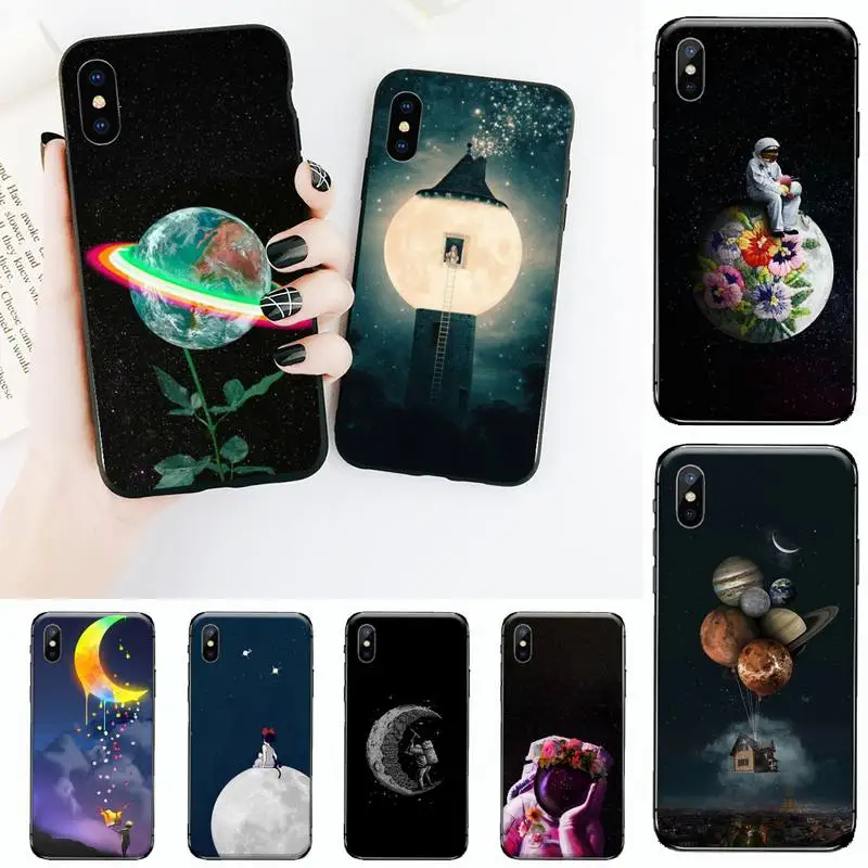 

Planet Space Pink Moon couple Phone Case for iPhone 11 12 13 mini pro XS MAX 8 7 6 6S Plus X 5S SE 2020 XR