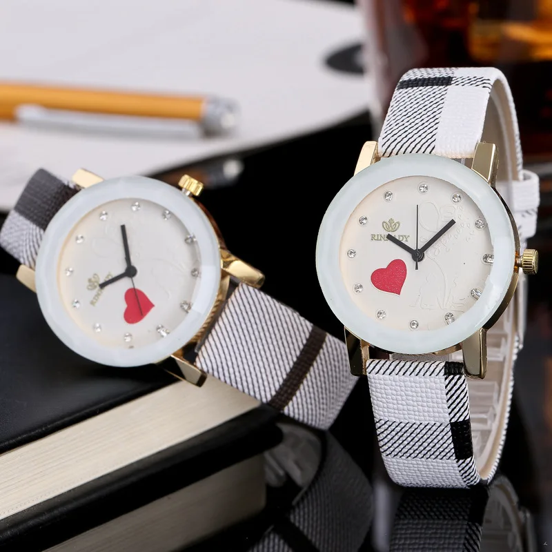 

Cool Watch Student Personality Quartz Casual Peach Heart Diamond-Studded Small Xiangge Fashion Watch