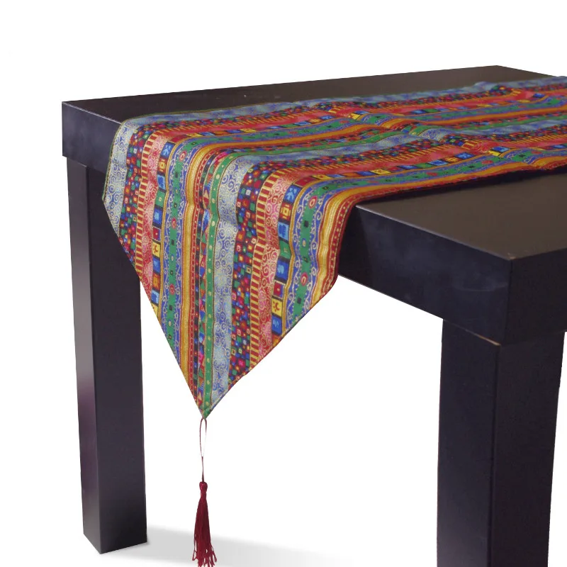 Креативная синяя Красная Вязаная крючком скатерть в фольклорном стиле хлопковая