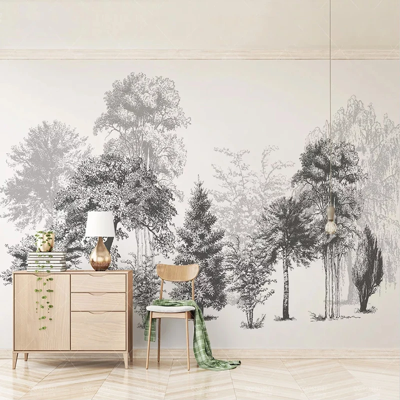 Custom Photo Wallpaper Modern Black And White Sketch Forest 3D Abstract Woods Mural Living Room TV Sofa Bedroom Papel De Parede |