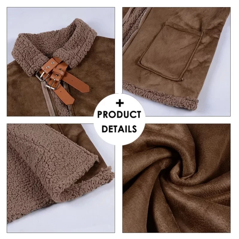 

Men Suede Fabric Jacket Motorcycle Fleece Fur Collar Jacket Casual Outdoor Thermal Leather Coats Winter Fur Coat Men