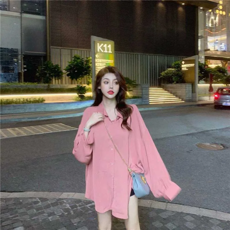 

Women Retro Hong Kong Flavor Tops Four-color Lantern Sleeve Shirt Loose Long-sleeved Tops