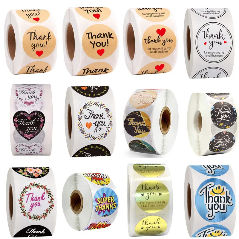 

D&M 500pcs Thank You Stickers for Supporting My Business Circle Paper Handmade Seal Label Gift Packaging Stationery Sticker