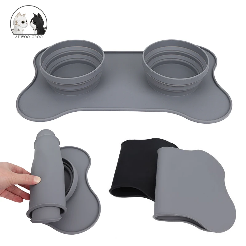 

Водонепроницаемый коврик для корма для домашних животных с миской для собак и кошек, портативная складная миска, силиконовый коврик для кор...