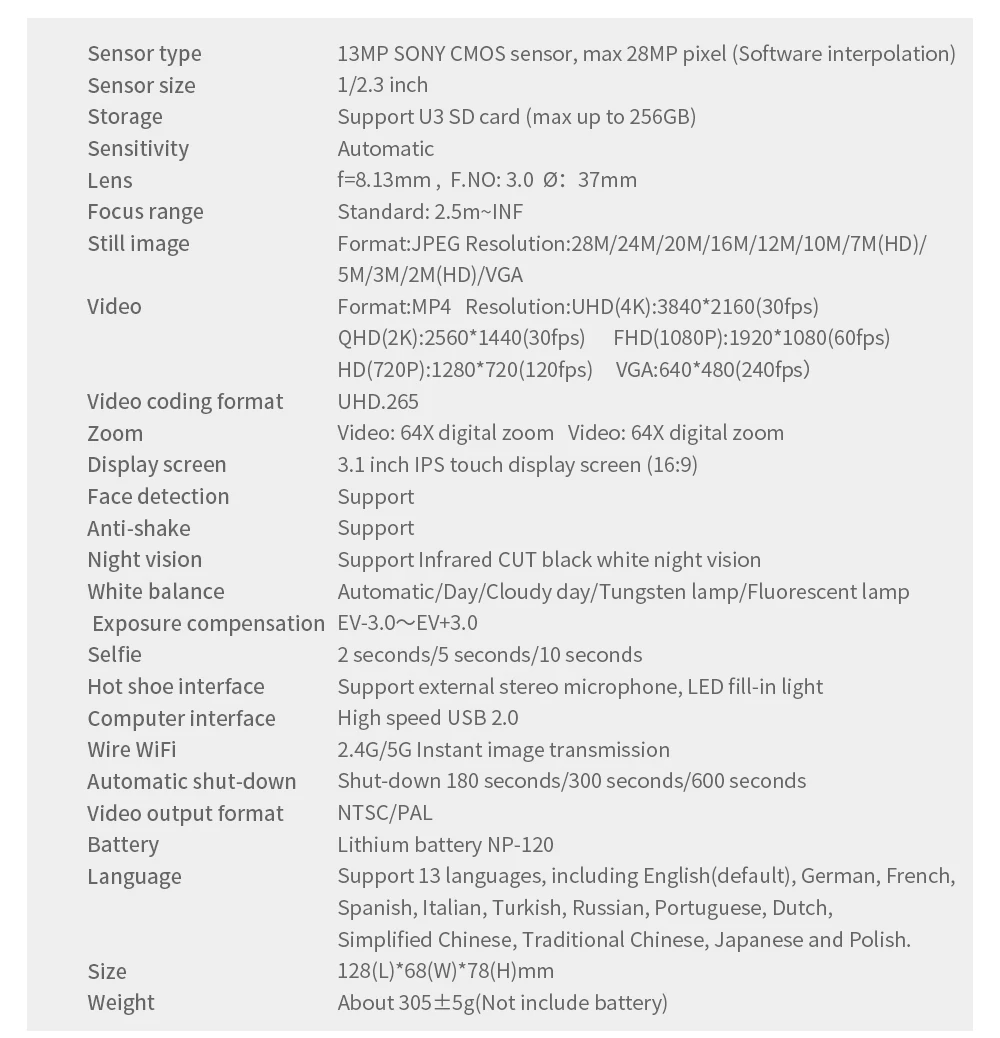 Видеокамера 4K ORDRO Ultra HD 30FPS инфракрасное ночное видение 64X цифровой зум Wifi камера Дистанционное управление