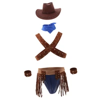 men sexy cowboy uniform role play party outfit mankini thong underwear set