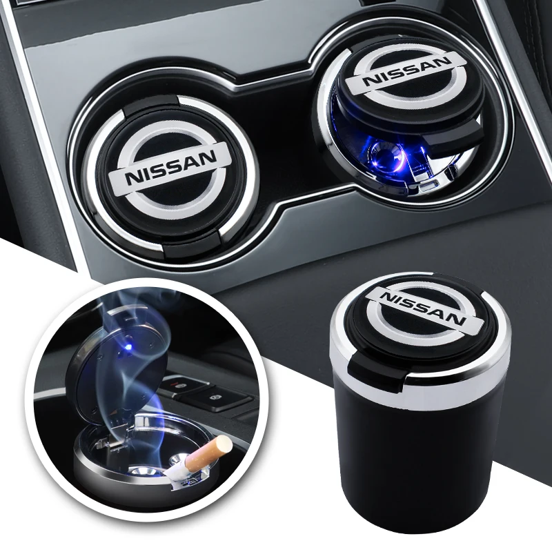 

Auto Styling LED Light Car Ashtray Alloy Flame Retardant Cigarette Holder Box For Nissan Qashqai x Trail T32 T31 Tiida Juke Leaf