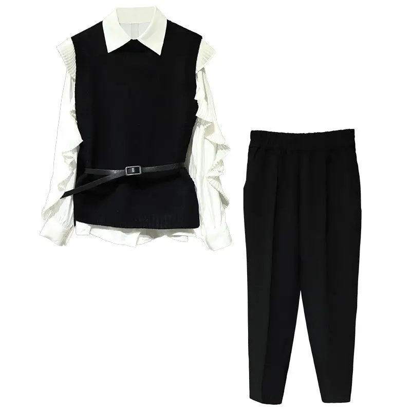 

Spring Autumn Women 3 Pieces Set Elegant Fashion Simple All-match Shirt and Vest and Straight Pants Outfits Office Lady Suit D82